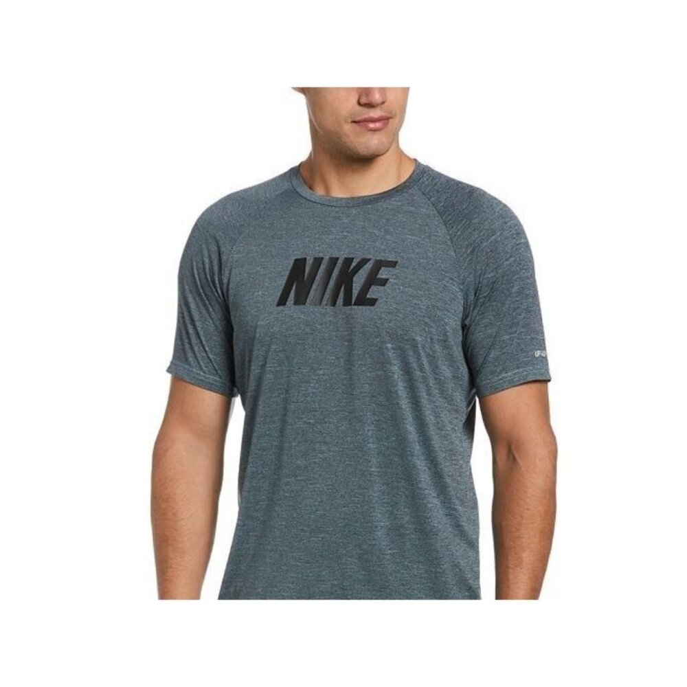 NIKE Nike Swim Neon Logo Heather Short Sleeve Hydroguard Water Shirt Medium M - Picture 3 of 5
